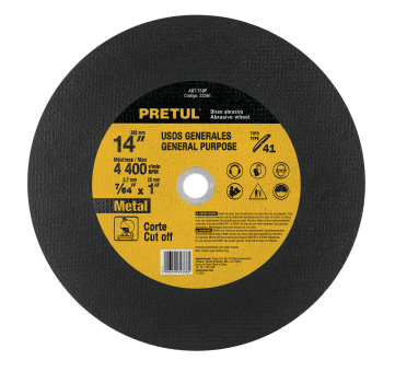 Chop Saw Blade Abrasive 14" Dia. 1" Bore General Purpose for Metal Cutting