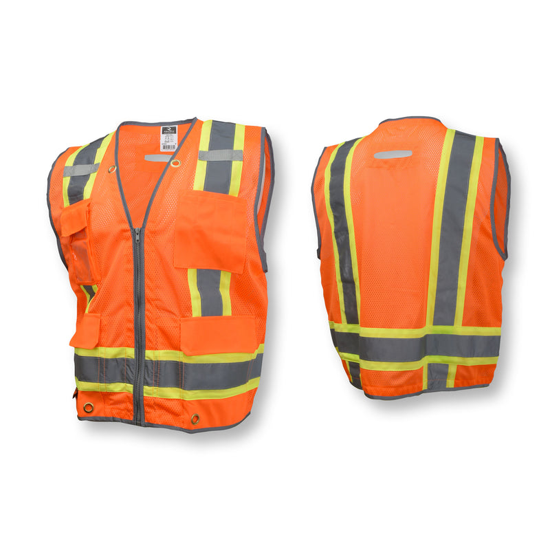SV6H Type R Class 2 Heavy Duty Two Tone Mesh Surveyor Vest with Solid Pockets