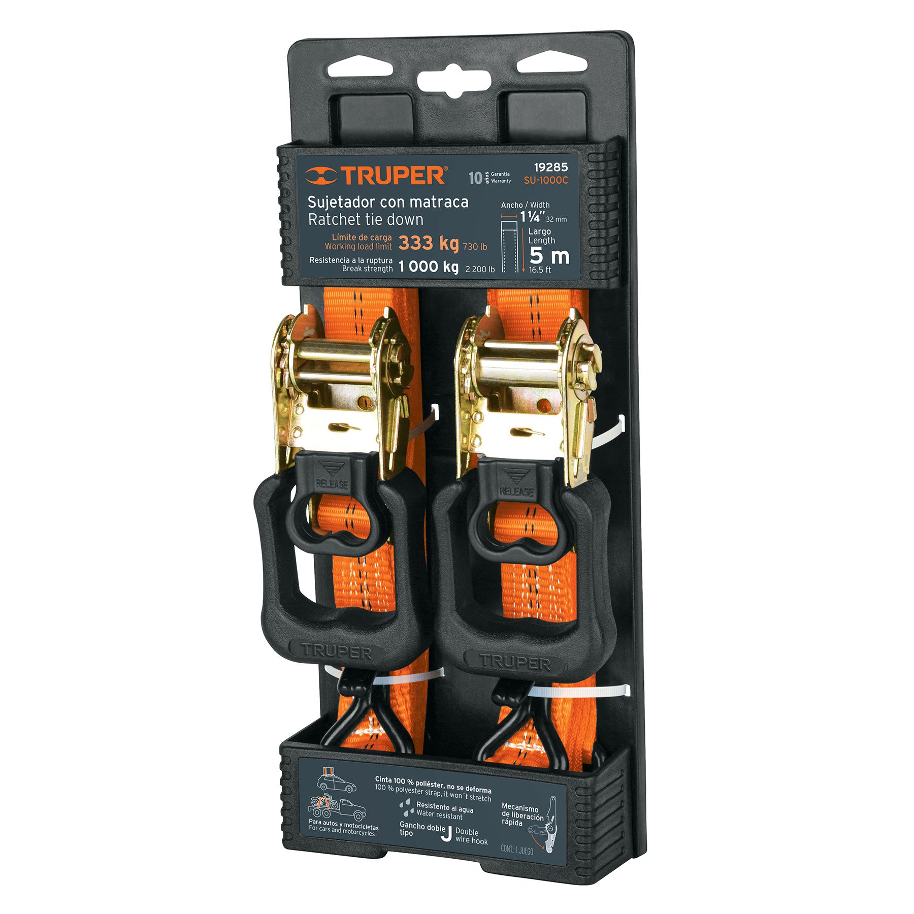 Ratchet Tiedown Straps 1 1/4" X 16' 2 Pack 2200 Lb Rated