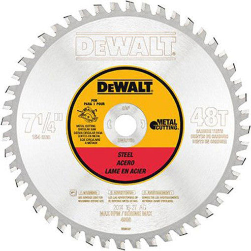Hoja de sierra circular para corte de acero y metales ferrosos DeWALT: eje de 7-1/4" 5/8" (48 dientes) 