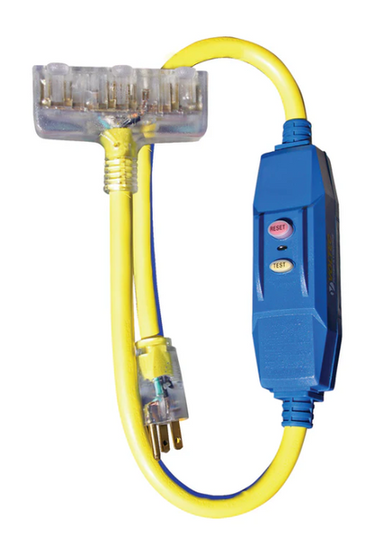 GFCI 20 Amp Inline Manual Reset Water Proof 3 Foot with 3 Power Outlet Lighted