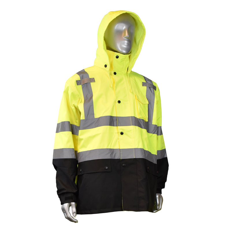 Hi-Viz Waterproof Rain Jacket With Detachable Hood
