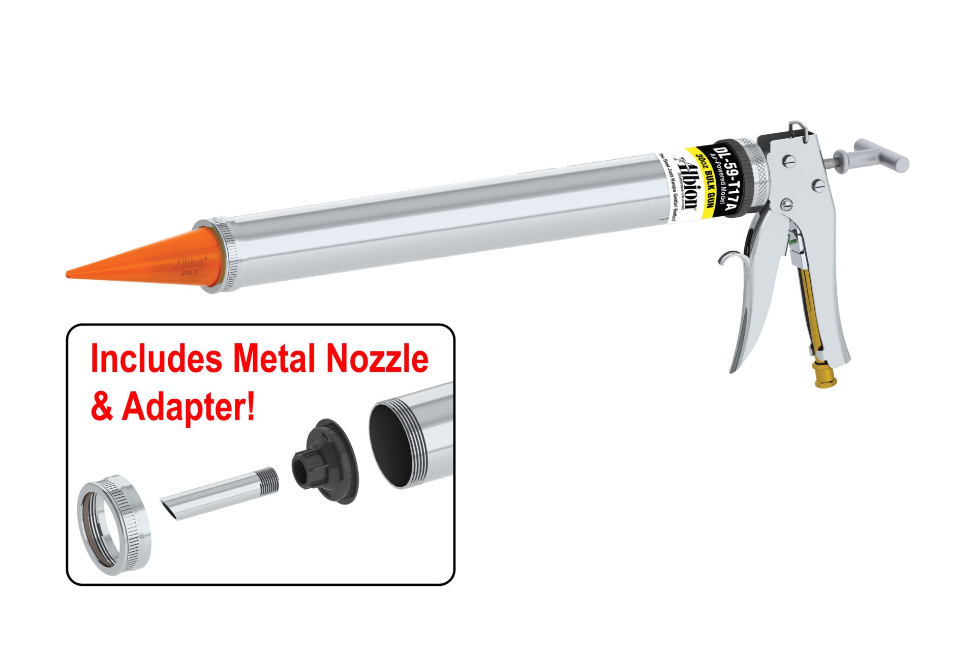 30oz Air-Powered Bulk Gun w/ Orange Cone Nozzles