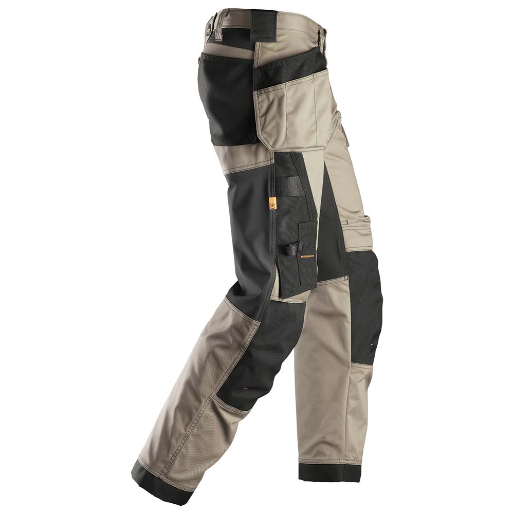 Pantalones de trabajo AllroundWork elásticos y holgados + bolsillos tipo funda (caqui/negro)