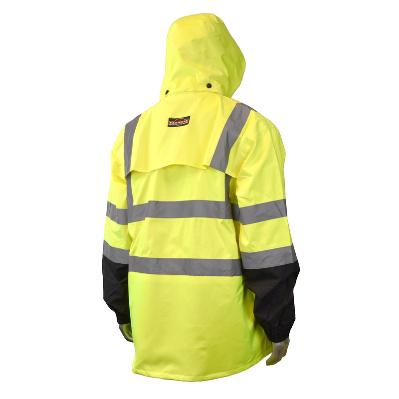 Hi-Viz Waterproof Rain Jacket With Detachable Hood