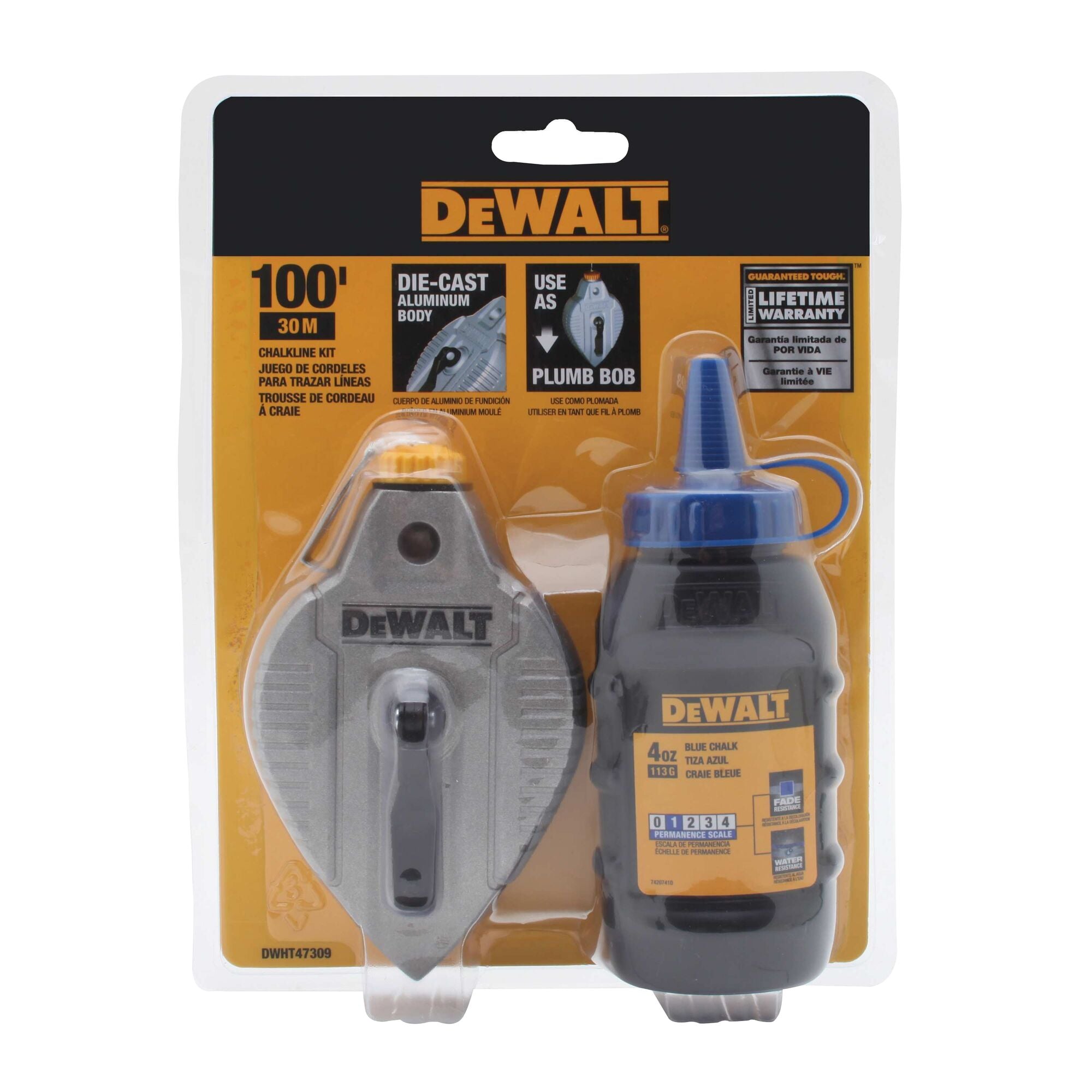 DeWALT Chalk Line/Plum bob with Blue Chalk 100 Ft.