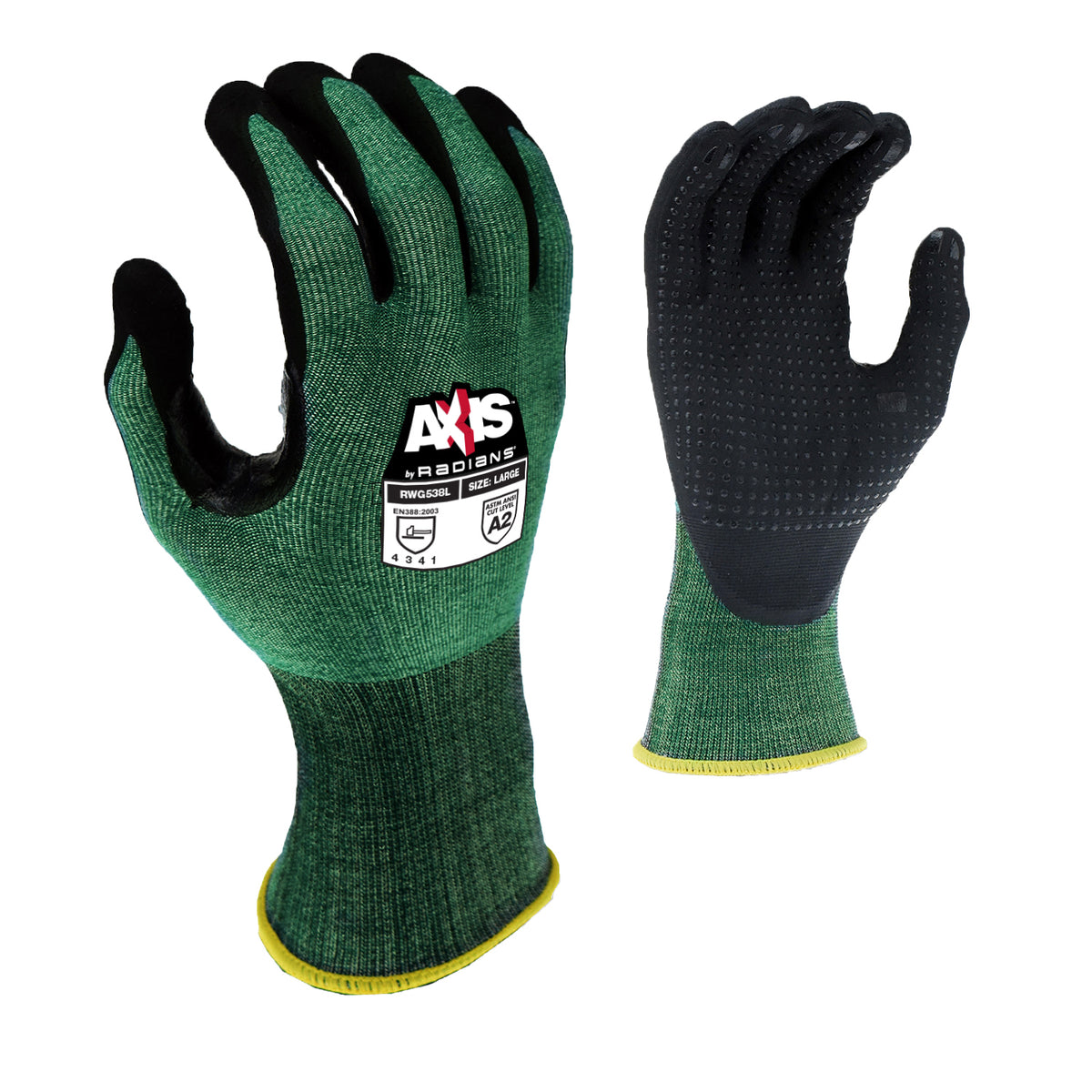 Guantes Axis Cut 2 - Carcasa de HPPE verde con puntos de PVC