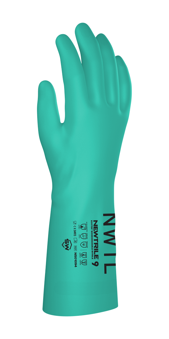 SW® NewTrile® Chemical-Resistant Nitrile Gloves Featuring EcoTek® Sustainable Technology, Unlined with 11 mil Thickness (12 Pairs Per Box)