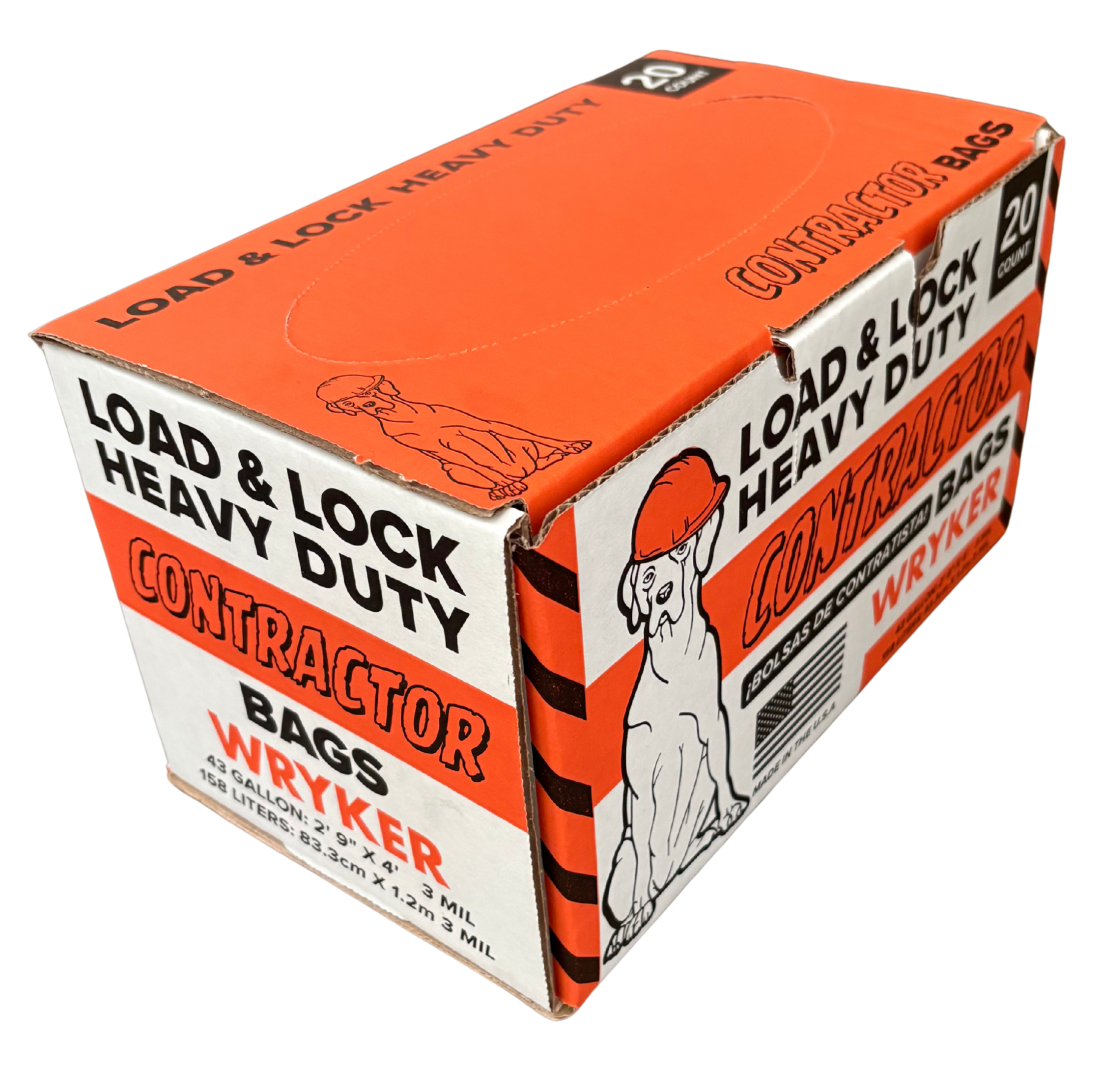 WRYKER Load & Lock Heavy Duty Contractor Bags (Box of 20) 3 Mil + 20 Cable Ties