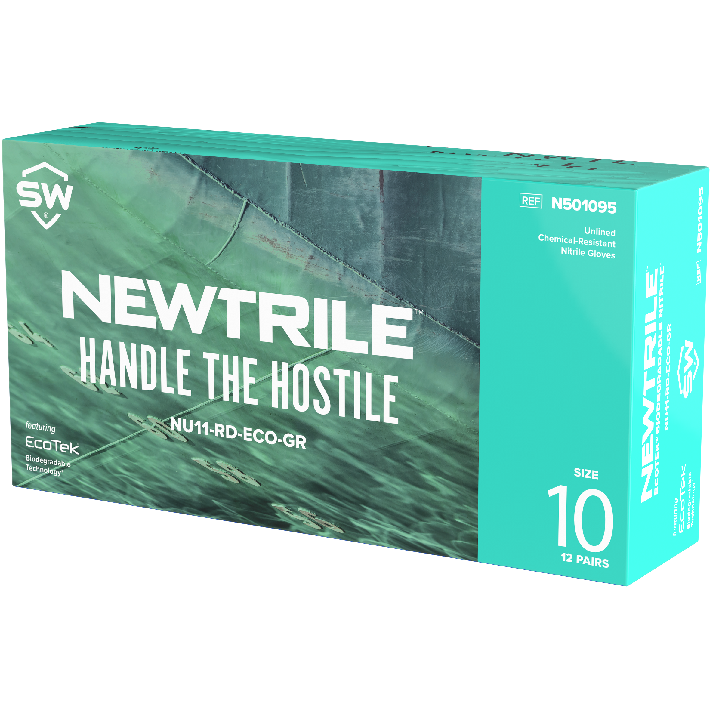 SW® NewTrile® Chemical-Resistant Nitrile Gloves Featuring EcoTek® Sustainable Technology, Unlined with 11 mil Thickness (12 Pairs Per Box)