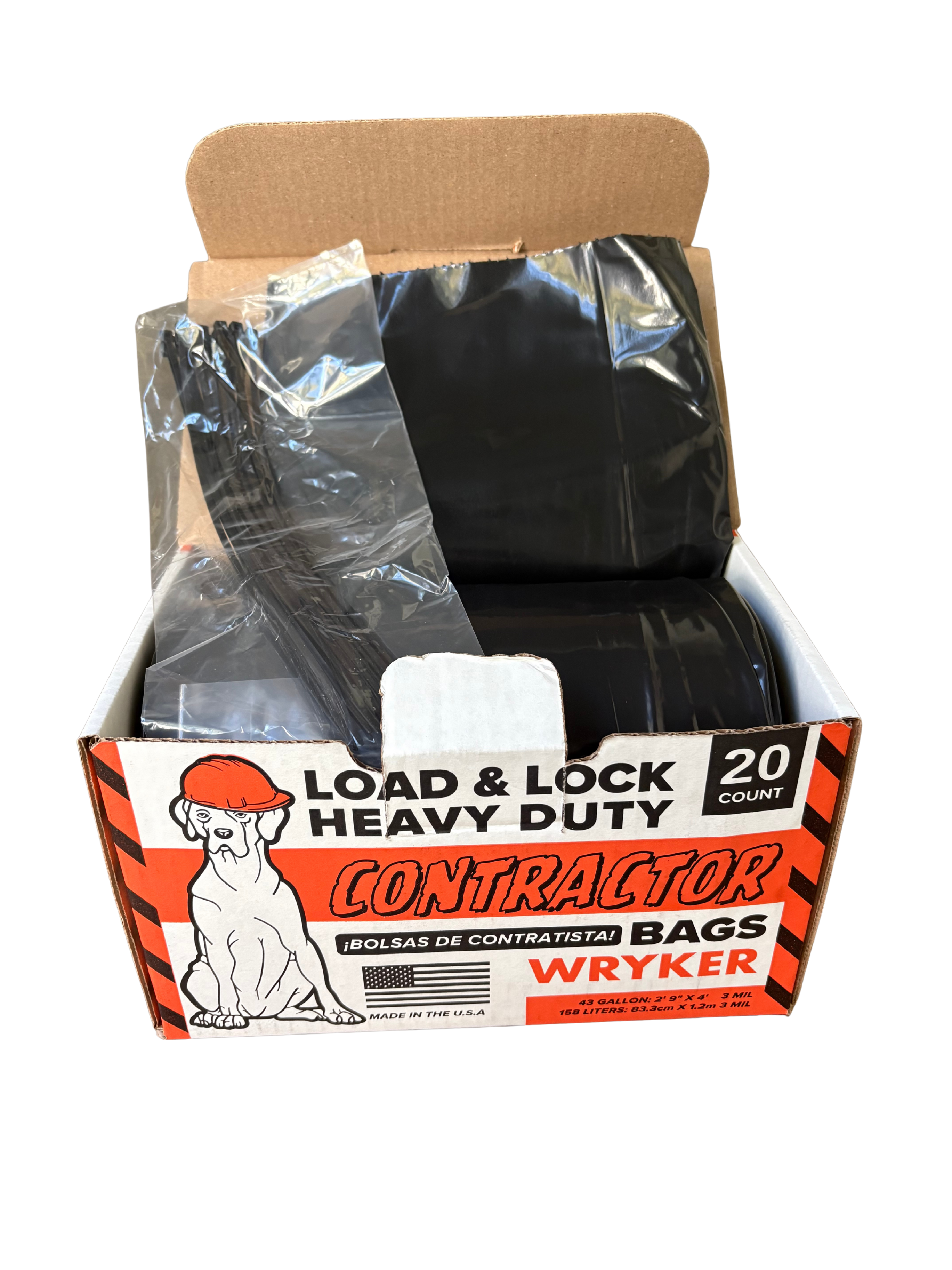 WRYKER Load & Lock Heavy Duty Contractor Bags (Box of 20) 3 Mil + 20 Cable Ties