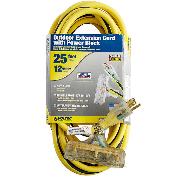 Voltec Outdoor Yellow/Black Extension Cord 12/3 SJTW  Power Block