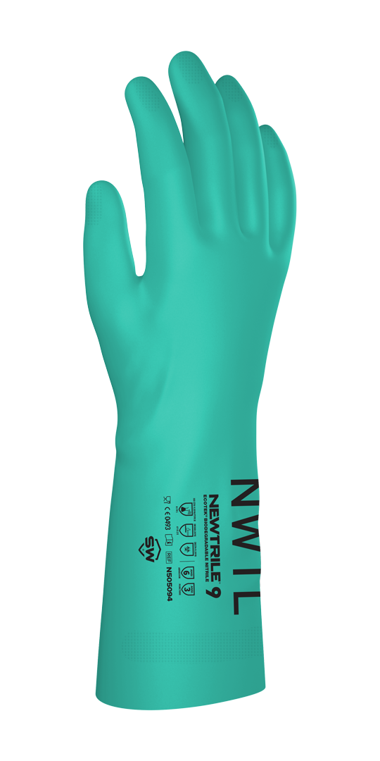 SW® NewTrile® Chemical-Resistant Nitrile Gloves Featuring EcoTek® Sustainable Technology, Unlined with 15 mil Thickness (12 Pairs Per Box)