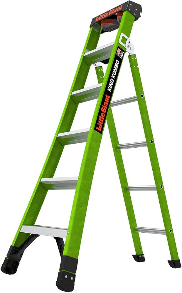 Little Giant 6' KING KOMBO Professional Fiberglass 3-in-1 All-Access Combination Ladder with Rotating Wall Pad Accessory and GRIP-N-GO Single-Hand Release Hinge - ANSI Type IAA - 375 lb Rated