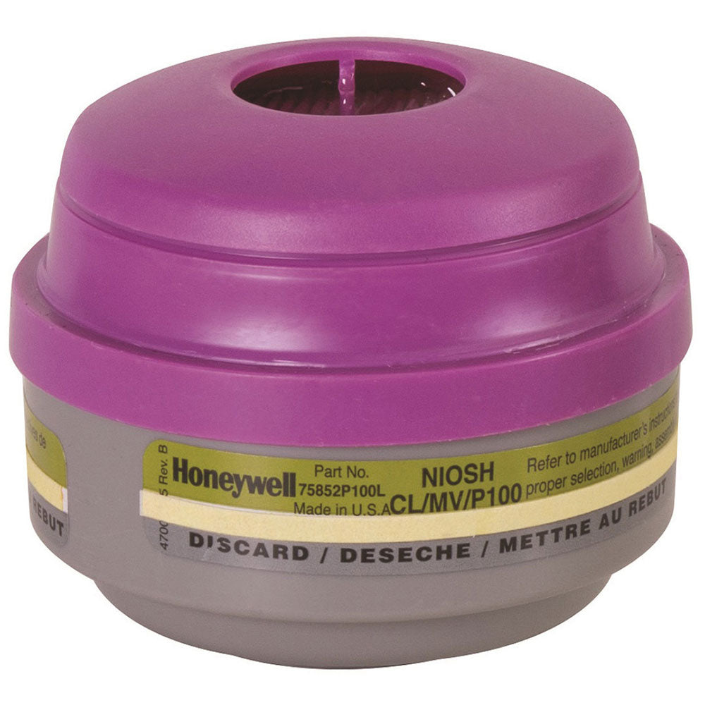 Honeywell Combination Gas and Vapor Respirator Cartridge, Magenta/Oliv, Mercury Vapor/Chlorine/Particulates, P100 Filter for RU6500