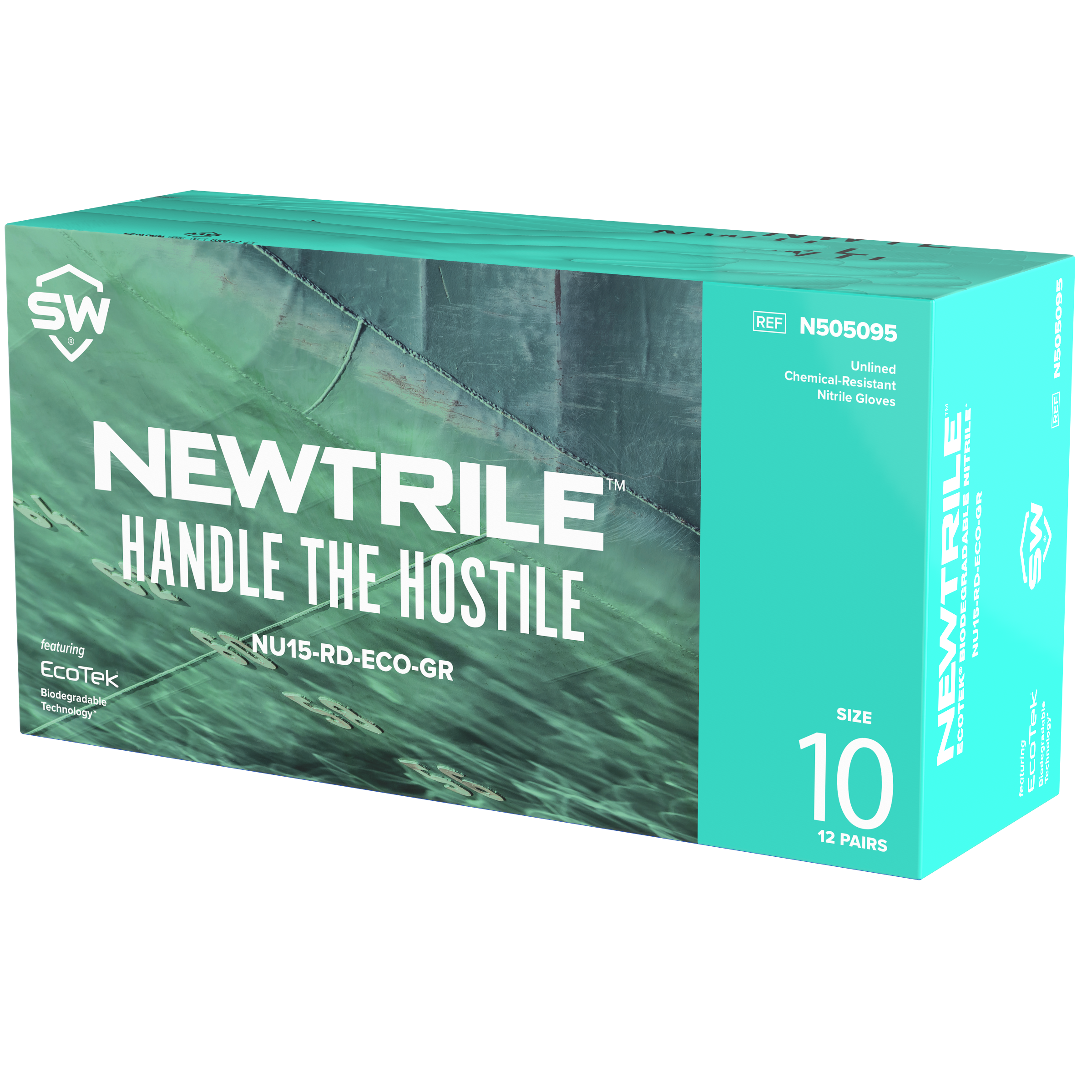 SW® NewTrile® Chemical-Resistant Nitrile Gloves Featuring EcoTek® Sustainable Technology, Unlined with 15 mil Thickness (12 Pairs Per Box)