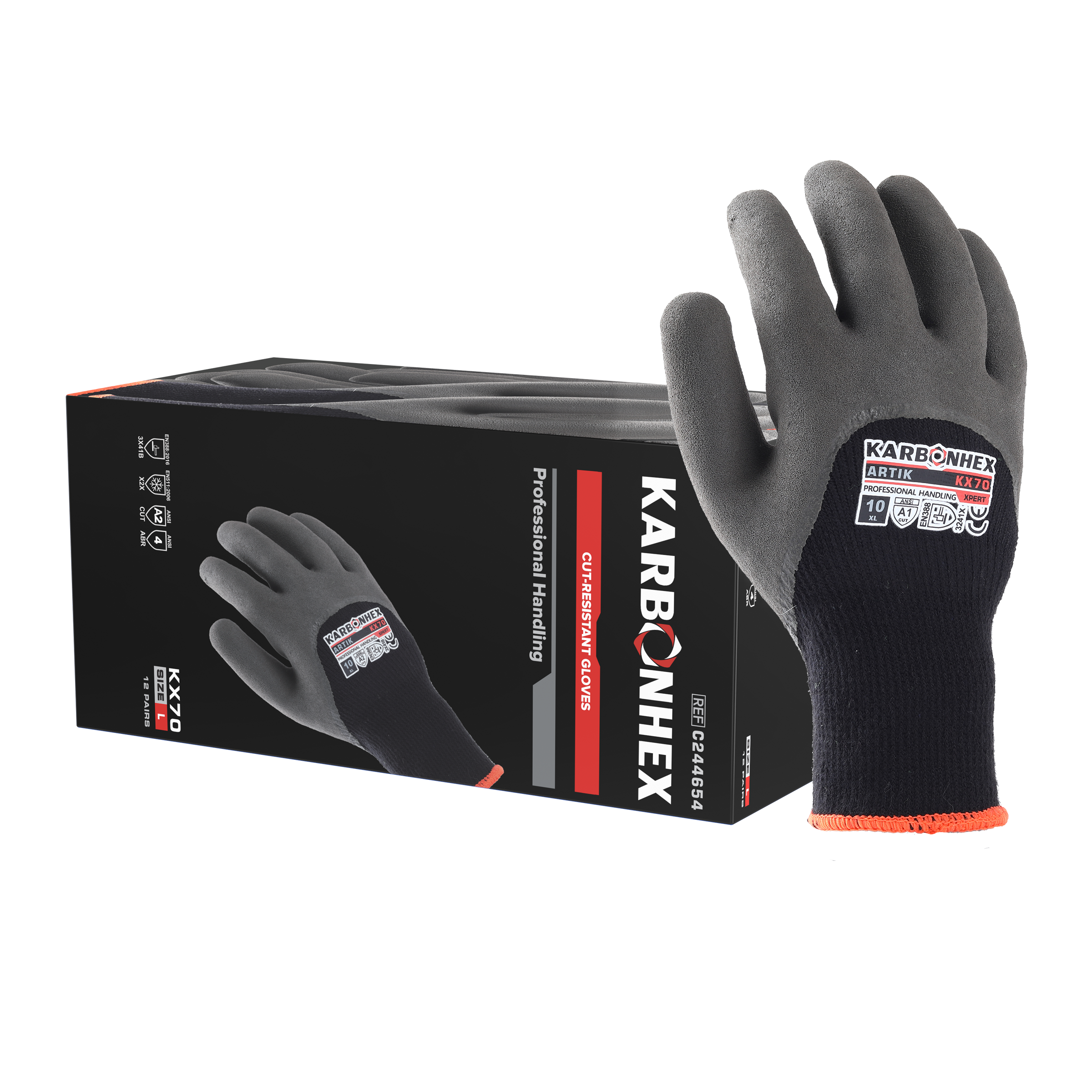 KarbonHex® KX70 by SW® Professional Built Cut-Resistant Winter Gloves with Cold Protection (12 Pairs Per Box)