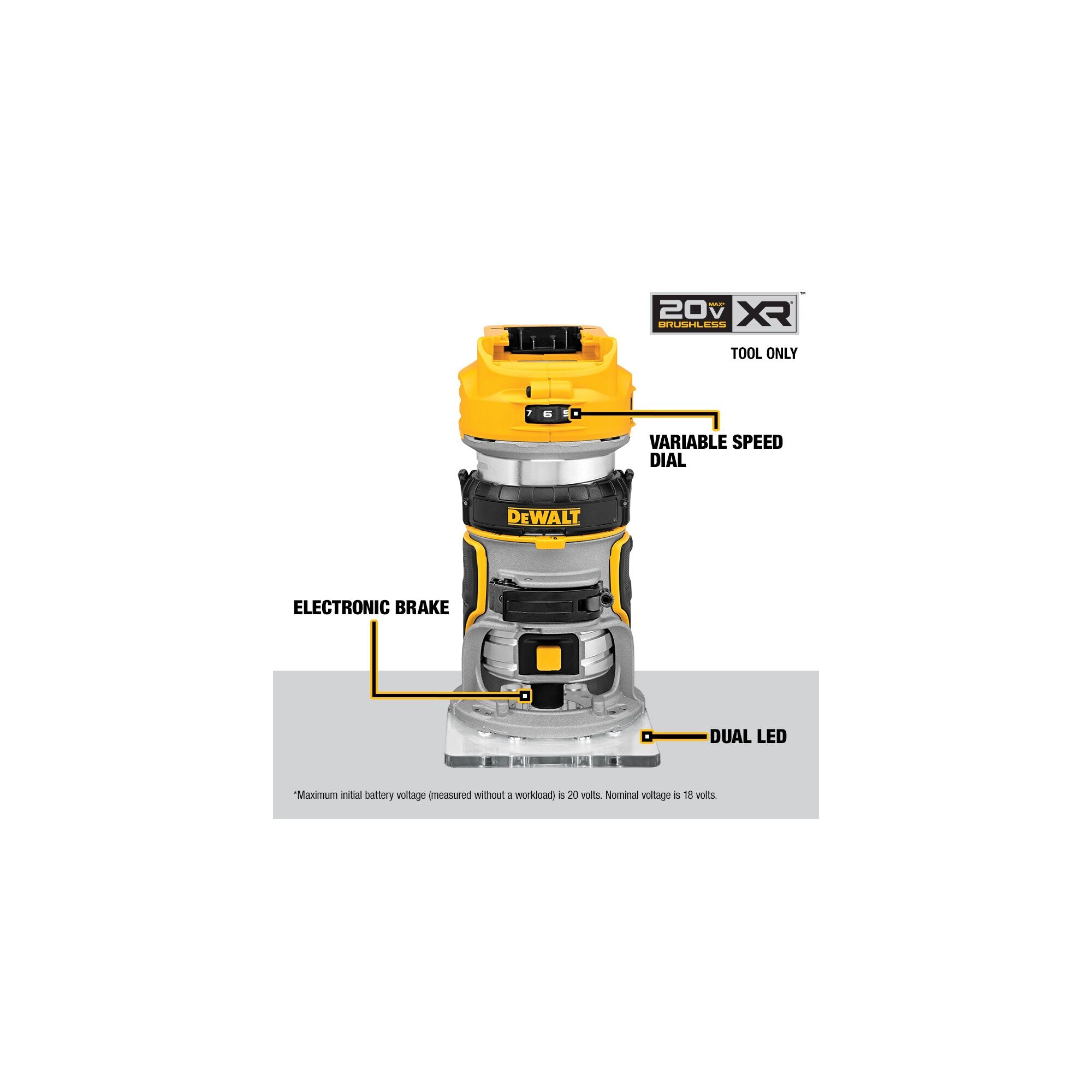 DeWALT DCW600B 20 Volt MAX XR Compact Router Tool Only