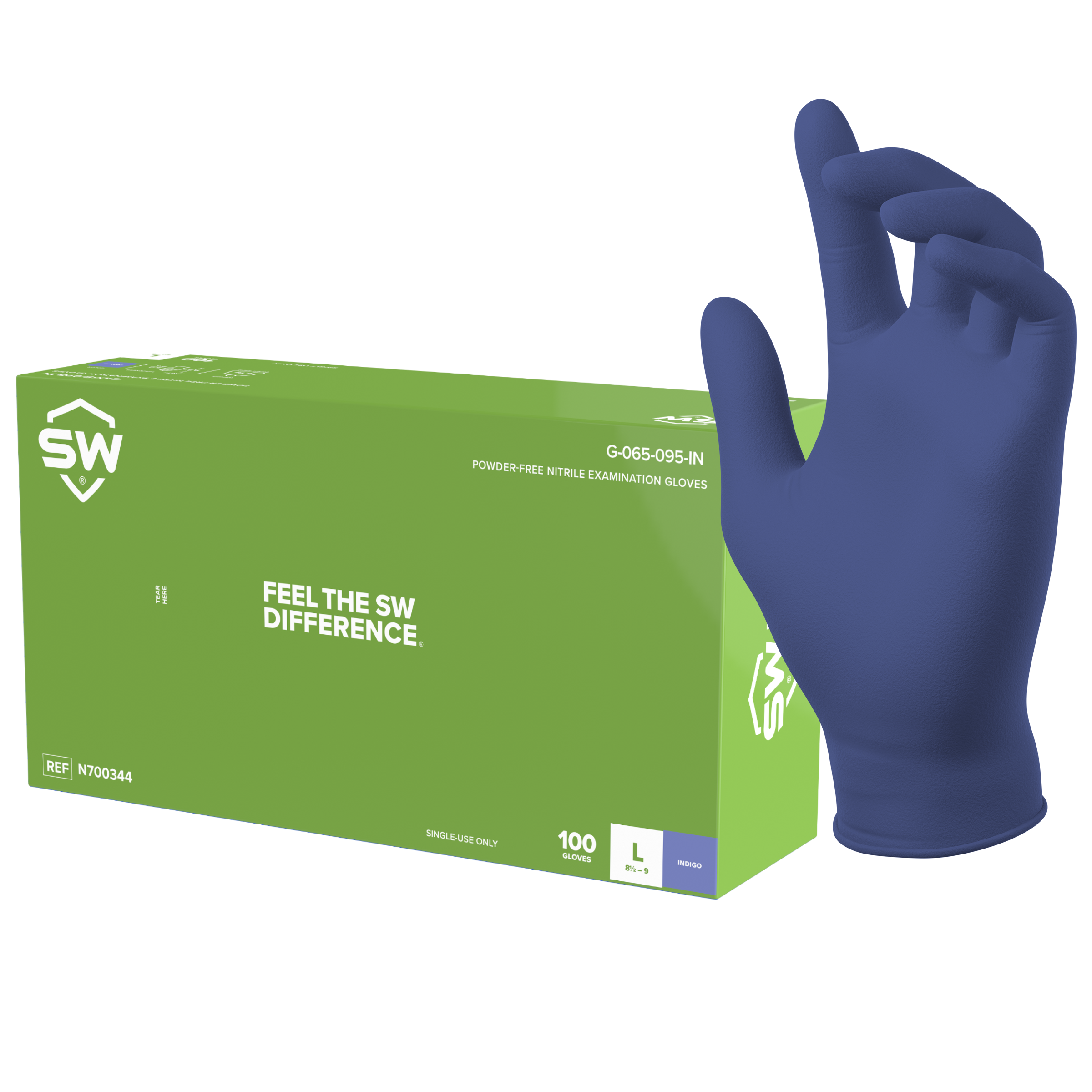 SW® Indigo G-065-095IN 5.9mil Nitrile Exam Gloves (100 Per Box)