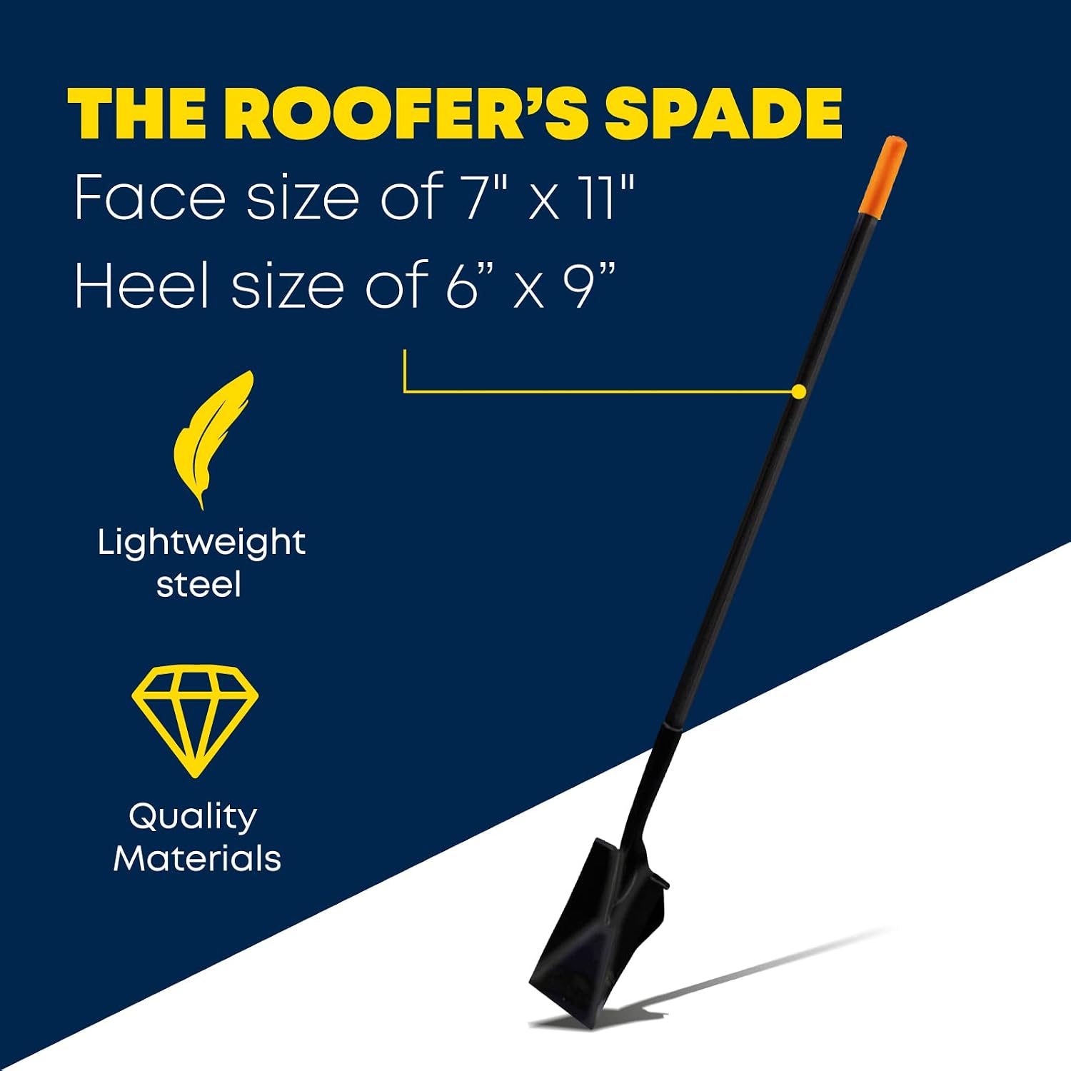 Roofers Spade with Wide Heel, and Steel Handle Tiedown