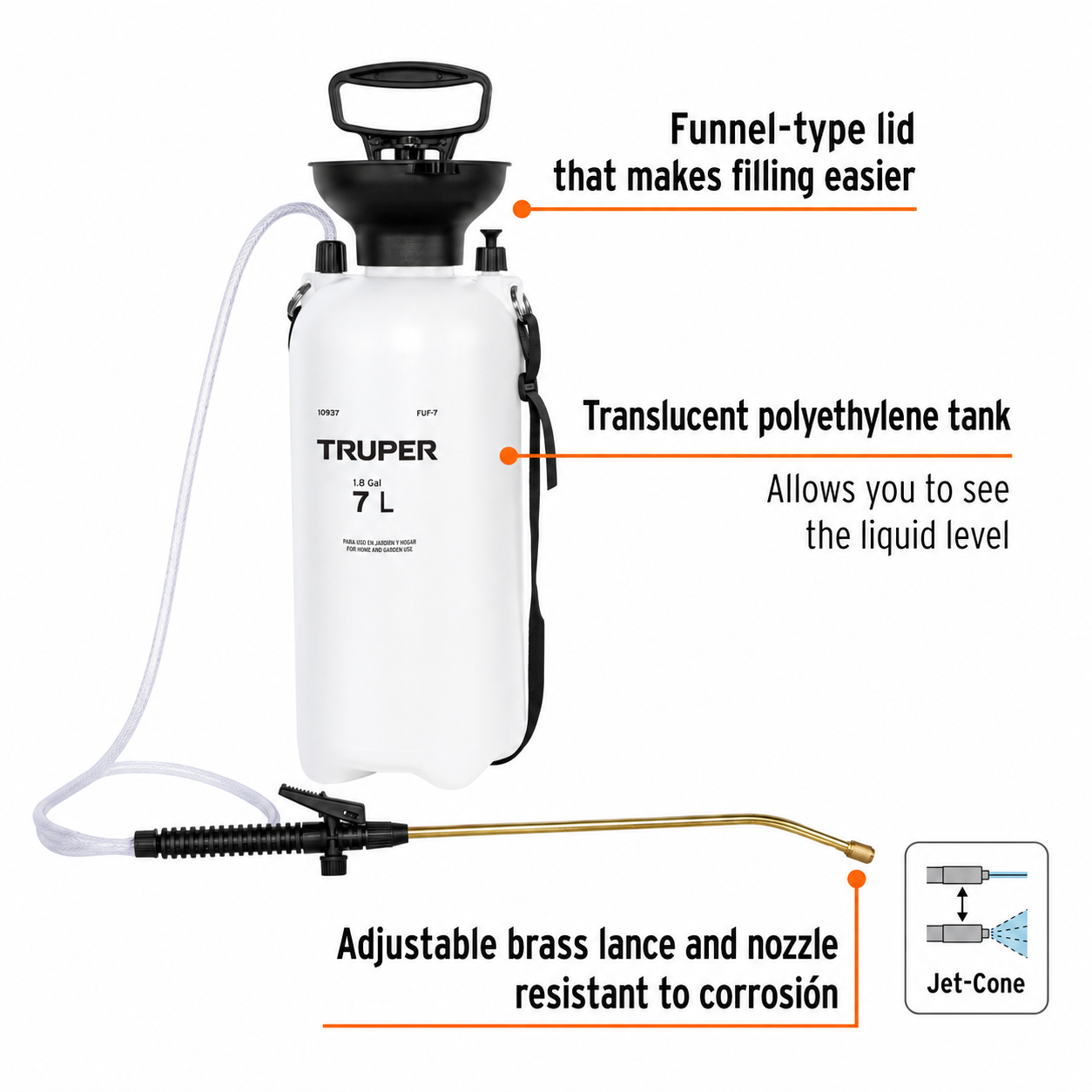 2 Gallon Sprayer Pump Pressure 38PSI 4 Foot Hose