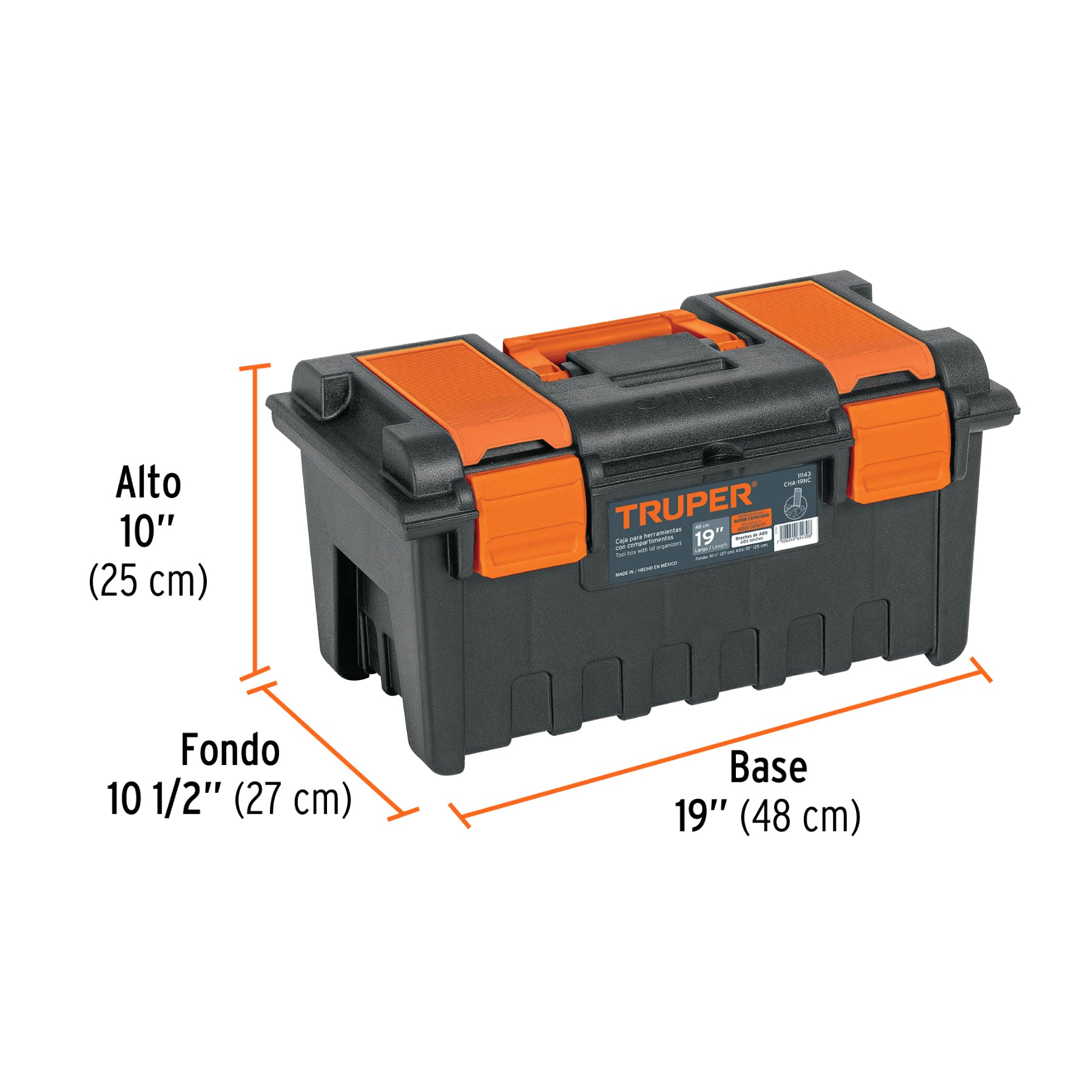 Tool Box 19" w/Lid Organizers and Removable Tray