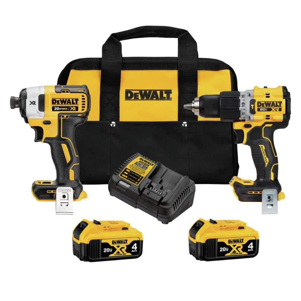 DeWALT DCK249M2 Drill & Impact Kit with Charger, Drill DCD805B 1/2" Brushless Drill Driver and DCF887 Two Batteries, and Bag.