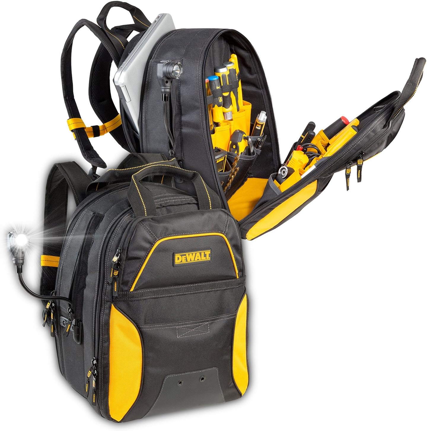 Almacenamiento de herramientas Mochila de carga universal iluminada con 33 bolsillos DeWALT