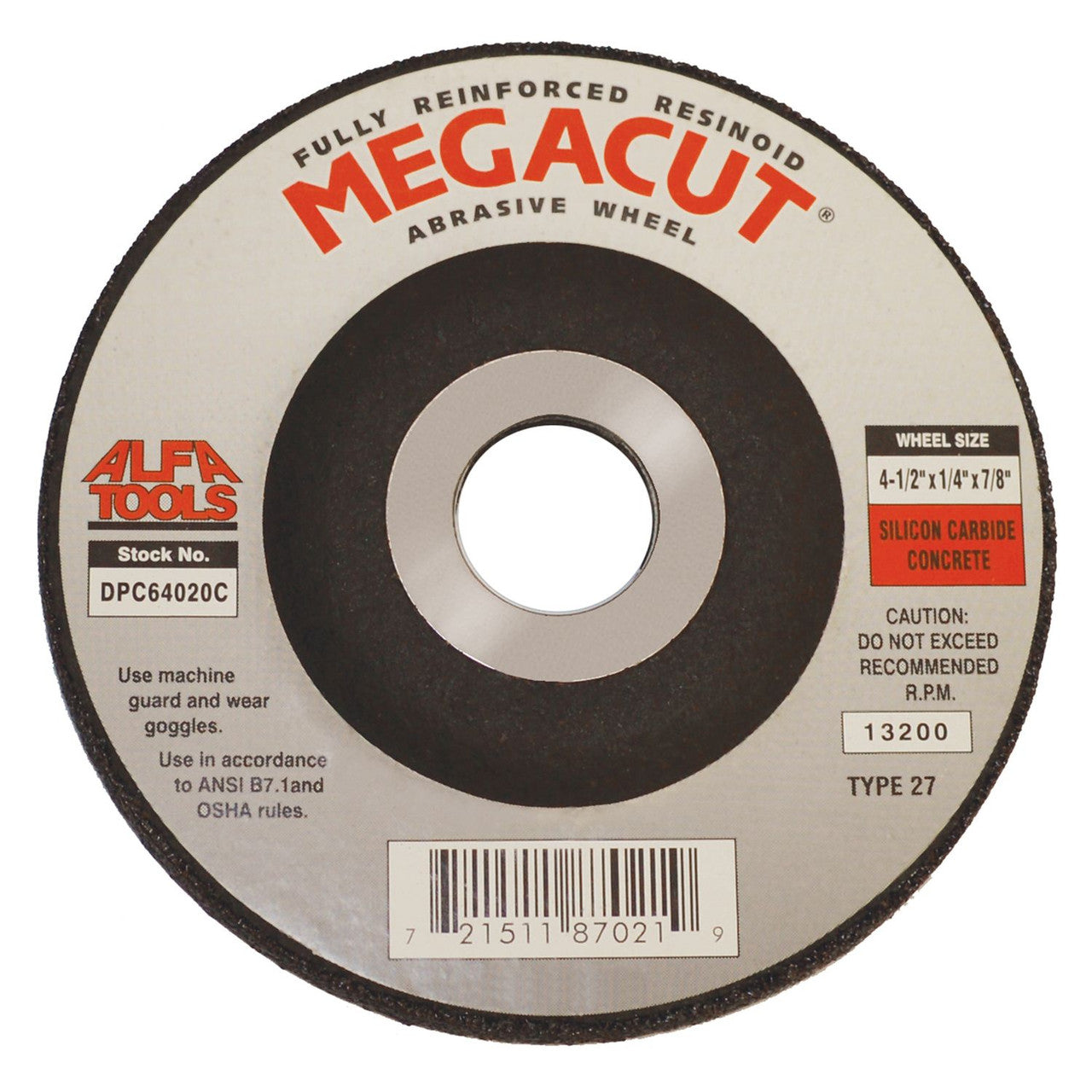 Alfa DPC64017 Cut Off Wheel 4-1/2" X 1/4" X 5/8-11" + Depressed Center, Aluminum Oxide for Metal and SS (Sold Individually)