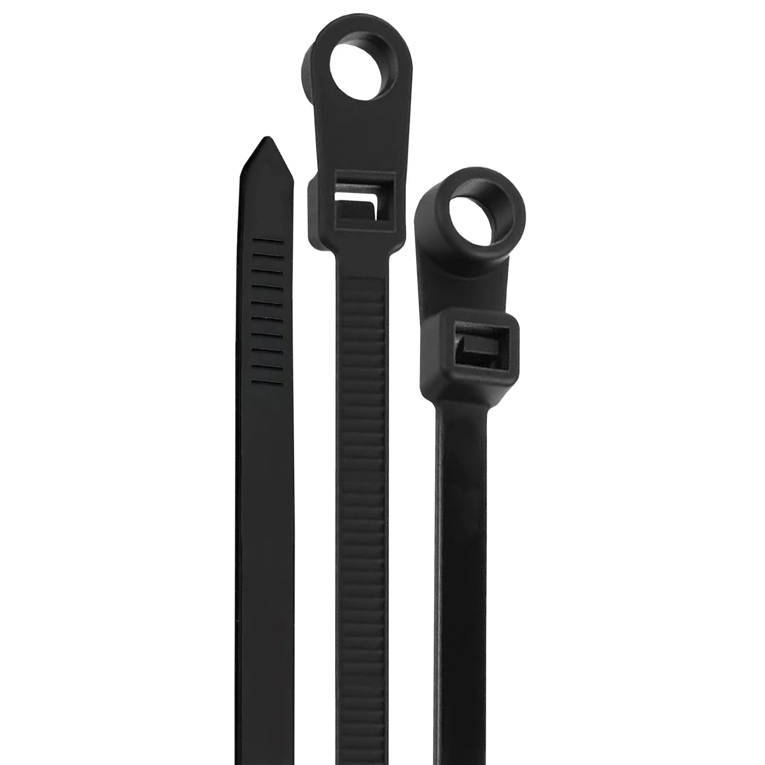 Mounting Hole Locking Ties 11" Nylon Black Bags of 100 50 Lb