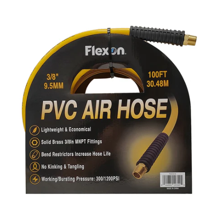 Hybrid Air Hose REd with Brass Fittings, 3/8" MNPT Fitting 100 Foot Voltec