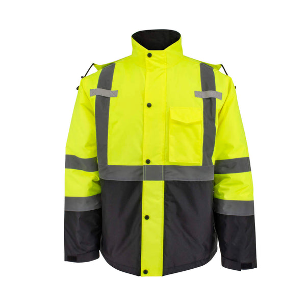 Parka económica verde de alta visibilidad con forro acolchado, clase 3