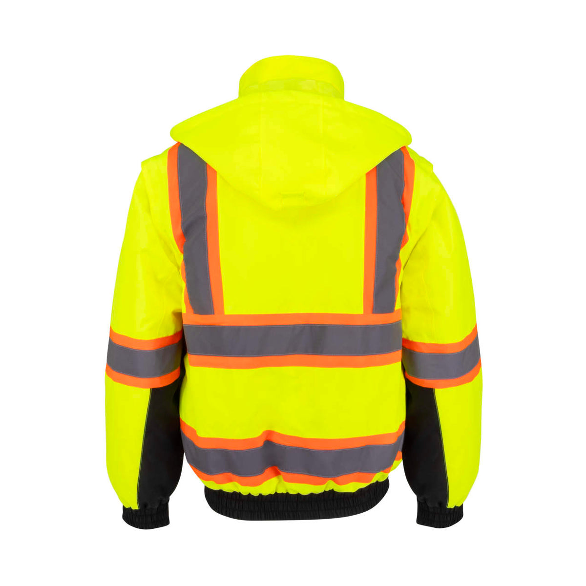 Radians SJ511B Class 3 Hi-Vis Hooded Bomber Jacket with Removable Sleeves - WRYKER Construction Supply