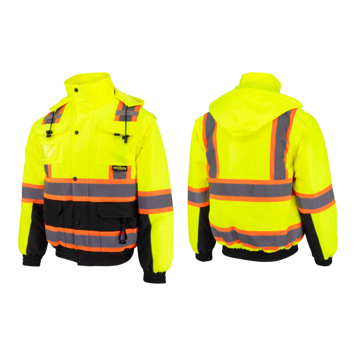 Radians SJ511B Class 3 Hi-Vis Hooded Bomber Jacket with Removable Sleeves - WRYKER Construction Supply