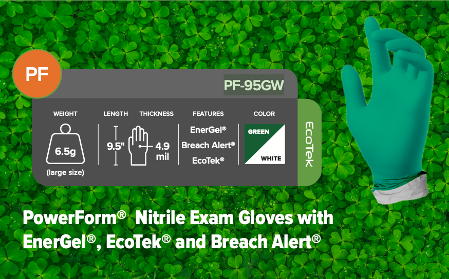 SW® PowerForm® PF-95GW Dual-Color Green/White 5.9mil Sustainable Skin-Improving Nitrile Exam Gloves (50 Per Box)