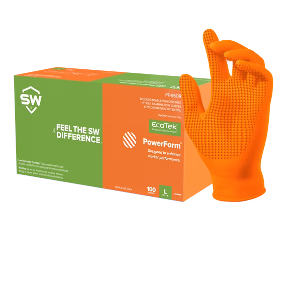 SW PF-95OR Powerform Nitrile Diamond Grip Glove - Orange (Box of 100)