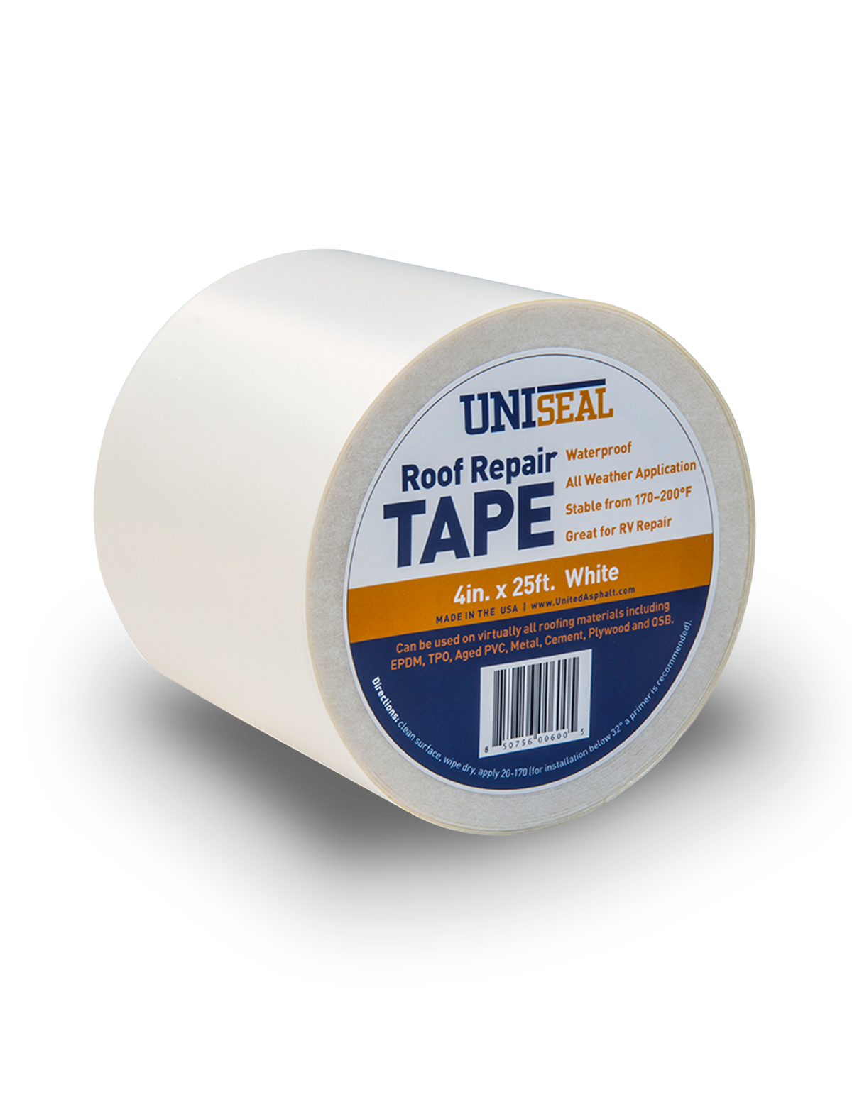 Uniseal Tape White 4"X25' United Asphalt For use on TPO, EPDM, Metal, PVC, Modified and Cement  Stable from -70Deg F to 200 Deg. F