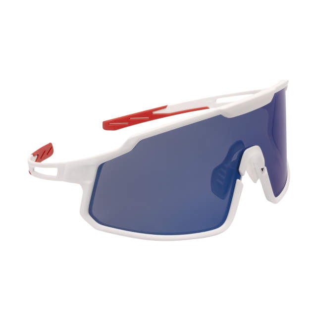 Radians Wydazz™ Full Frame Lightweight Safety Glasses with Extreme Flexible Temples - Red & White Frame / Blue Mirror Lens