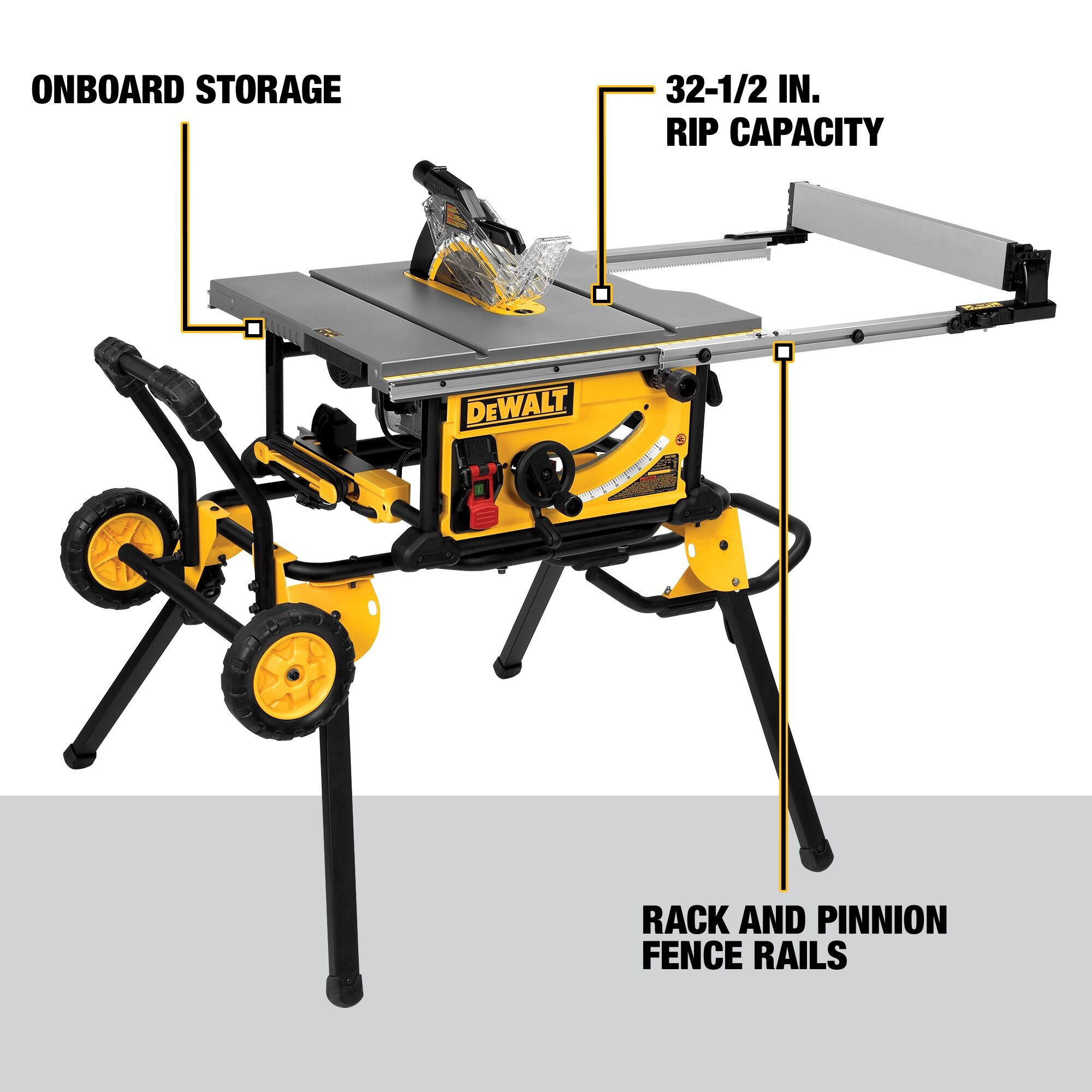 10" Table Saw Jobsite Table Saw 32-1/2" Rip Capacity with a Rolling Stand