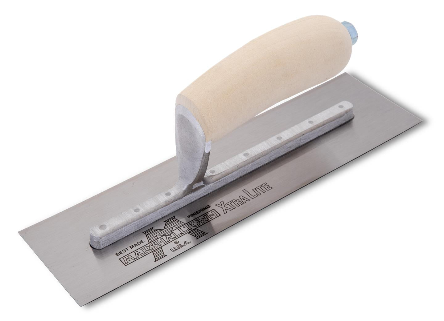 Marshalltown 12122 High Carbon Steel Finishing Trowel 10.5" x 4.5" + Curved Wood Handle