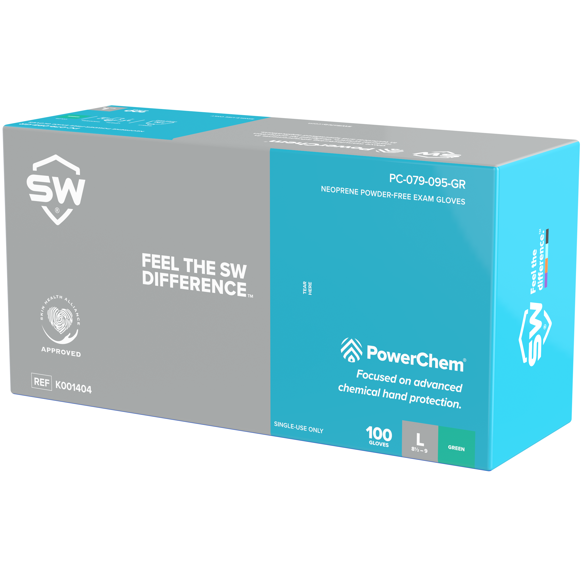 SW® PowerChem® PC-95GR Green 6.2mil Neoprene Exam Gloves (100 Per Box)