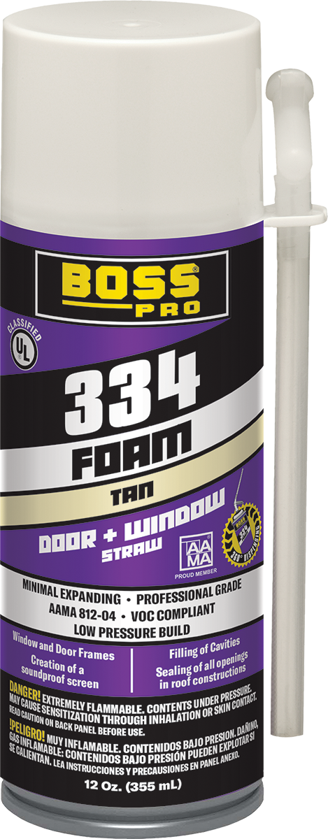Boss 334 Minimal Expanding Foam for Windows and Doors (12 Oz Can + Spray Straw)