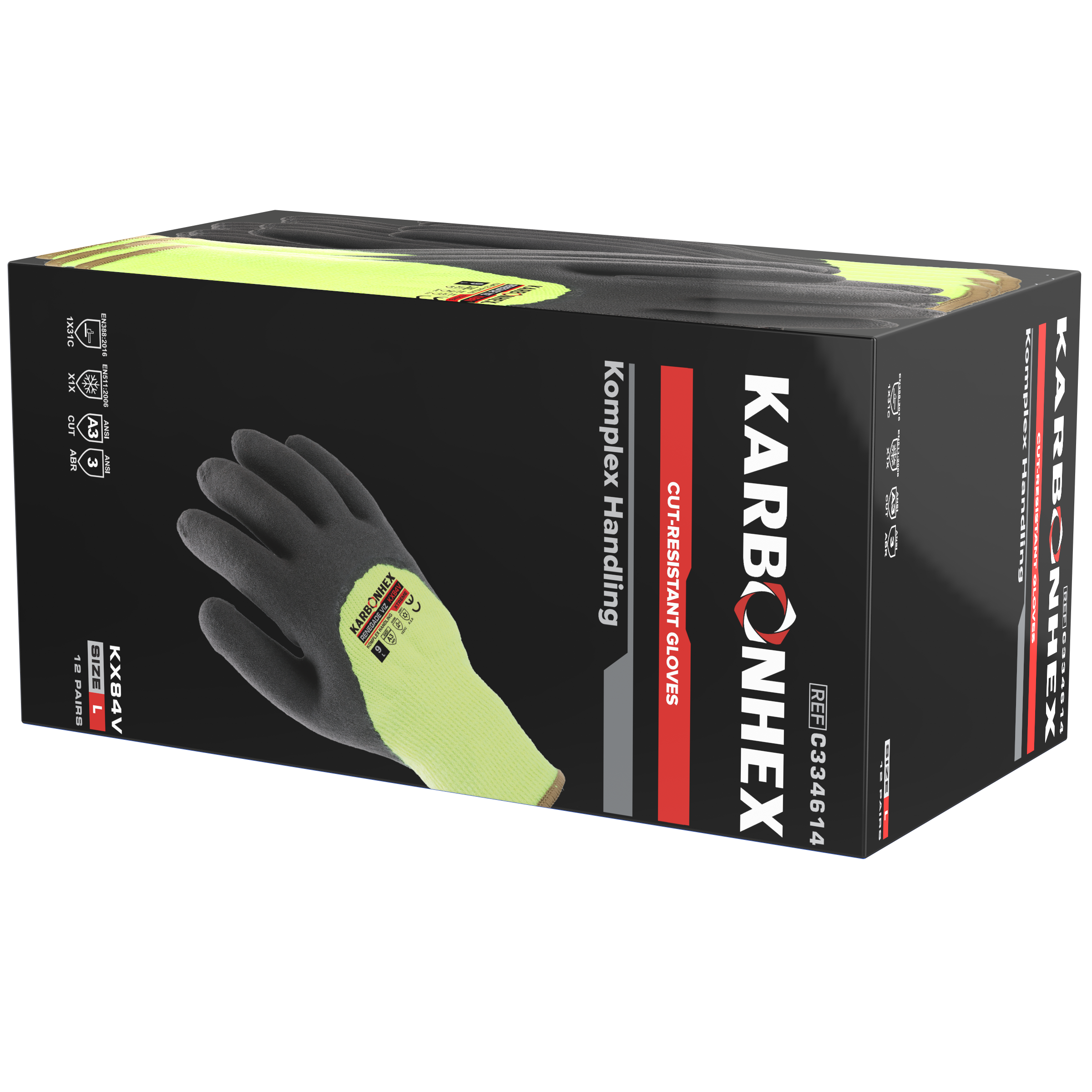 KarbonHex® KX84V by SW® Professional Built Cut-Resistant Winter Gloves with Hi-Vis Cold Protection (Pack of 12)