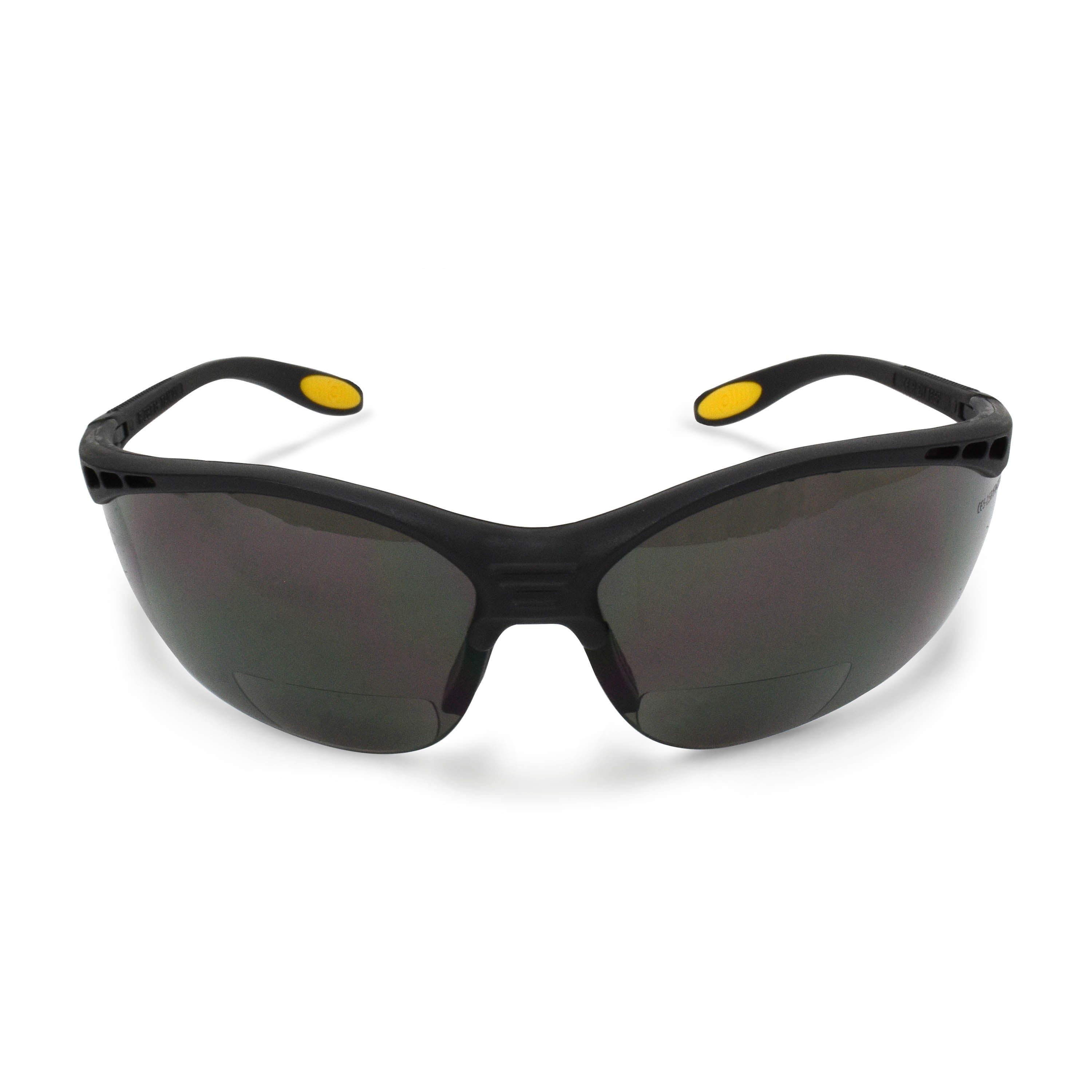 Gafas bifocales DeWALT Reinforcer (caja de 12) - Montura negra de dioptrías 2.0 ahumadas con funda protectora