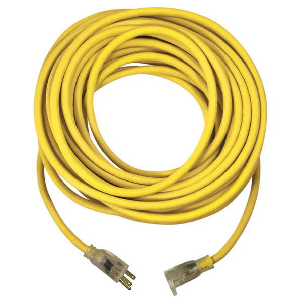 100' Yellow/Black Extension Cord SJTW 12/3 + Lighted Ends