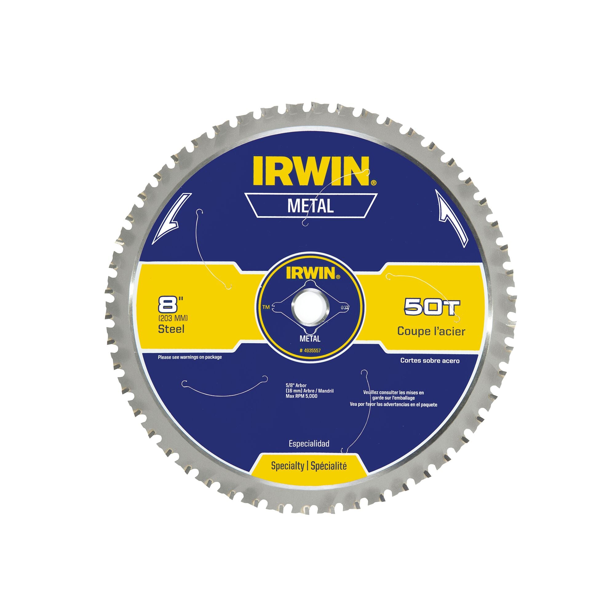 Irwin Circular Saw Steel Cutting Blade 8" 50-Tooth 5/8" Arbor