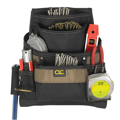 Bolsa de herramientas y clavos resistente CLC | 11 bolsillos con trabilla de acero para martillo.