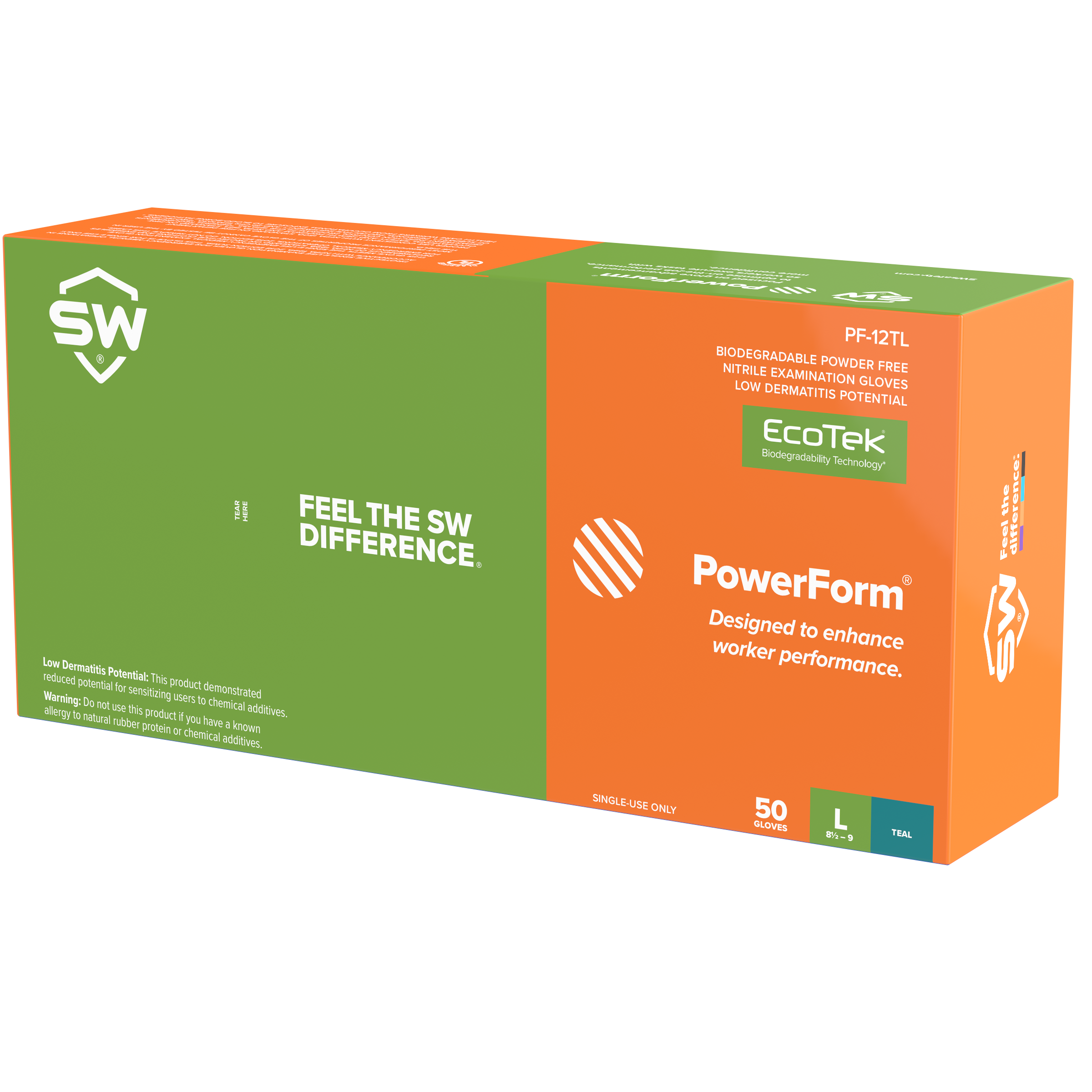 SW® PowerForm® PF-12TL Extended-Cuff Teal 6.2mil Heavy-Duty Nitrile Exam Gloves (50 Per Box)