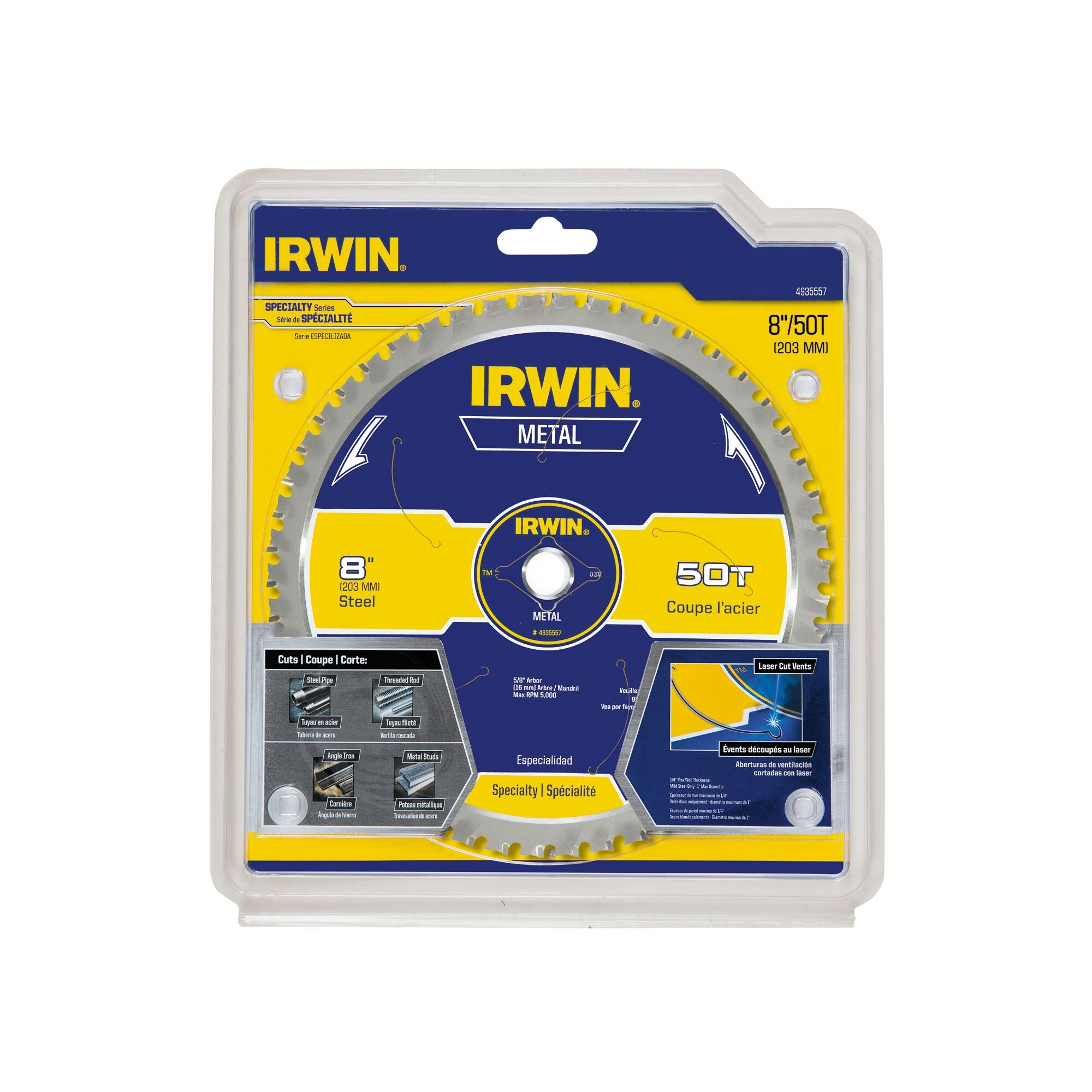 Irwin Circular Saw Steel Cutting Blade 8" 50-Tooth 5/8" Arbor