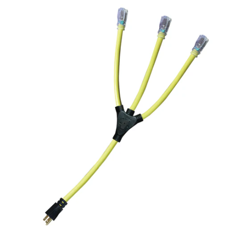 2 Foot Extension Cord Adapter 12/3 + 3 Receptacles With Lighted Ends